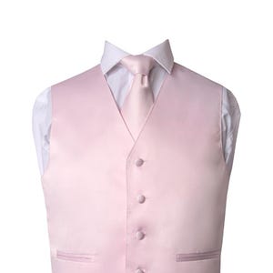 Men&#39;s Premium Light Pink Solid Vest - NeckTie – Bow Tie - Pocket Square 4 Piece Set for Suits & Tuxedos