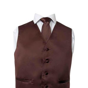 Men&#39;s Premium Brown Solid Vest - NeckTie – Bow Tie - Pocket Square 4 Piece Set for Suits & Tuxedos