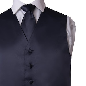 Men&#39;s Navy Blue Vest Set: Necktie, Bow Tie & Pocket Square