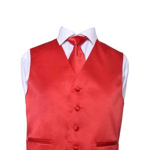 Men&#39;s Premium Red Solid Vest - NeckTie – Bow Tie - Pocket Square 4 Piece Set for Suits & Tuxedos