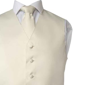Men&#39;s Premium Ivory- Off White Solid Vest - NeckTie – Bow Tie - Pocket Square 4 Piece Set for Suits & Tuxedos