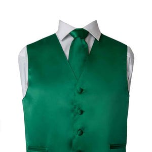 Men&#39;s Premium Emerald Green Solid Vest - NeckTie – Bow Tie - Pocket Square 4 Piece Set for Suits & Tuxedos