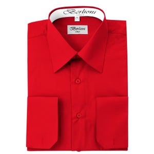 Men&#39;s Premium Modern Red Dress Shirt - Convertible French Cuffs