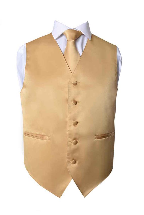 slim fit dress slacks Hisdern Men's Champagne Gold Paisley Vest Tie Set for Weddings XL main image 0