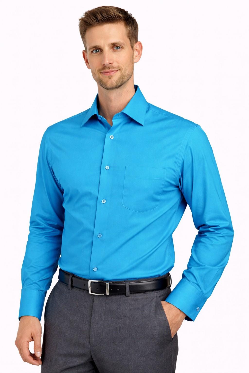 Men's Turquoise Dress Shirt - Modern Fit Convertible Cuff Shirt for Weddings, Business & Formal Events Men's Turquoise Dress Shirt - Modern Fit Convertible Cuff Shirt for Weddings, Business & Formal Events