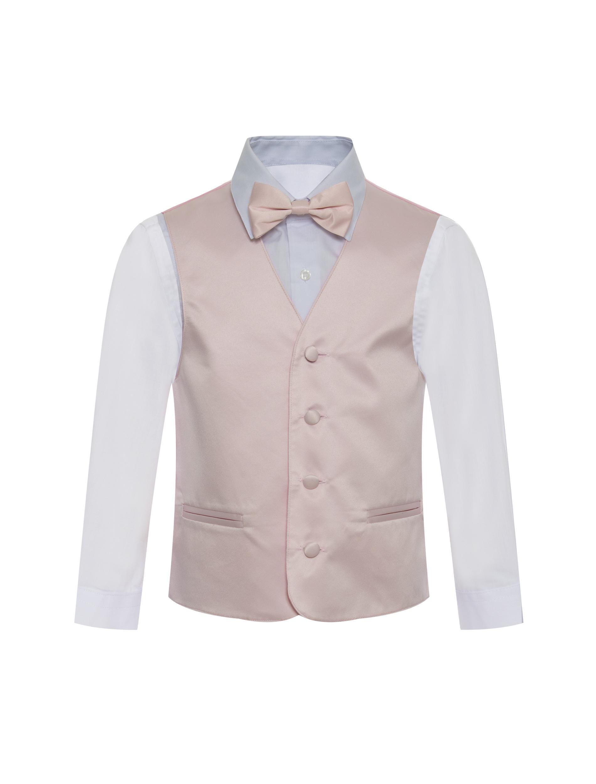 Light Pink Ring Bearer Vest Set - Boys Wedding Vest with Bow Tie & Necktie - Toddler Youth Formal Suit Vest - Junior Tuxedo Outfit