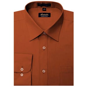 Men's Rust Convertible Cuff Dress Shirt – Burnt Orange Modern Fit Wedding Shirt for Groom & Groomsmen – Formal Shirt for Men