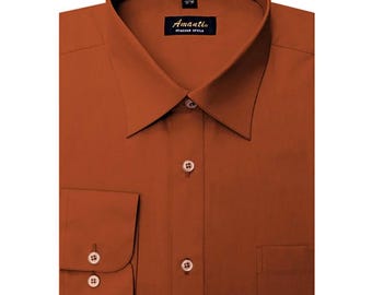 Men's Rust Convertible Cuff Dress Shirt – Burnt Orange Modern Fit Wedding Shirt for Groom & Groomsmen – Formal Shirt for Men