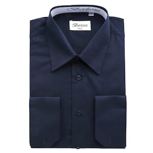 Men&#39;s Premium Modern Navy Blue-Dark Blue Dress Shirt - Convertible French Cuffs