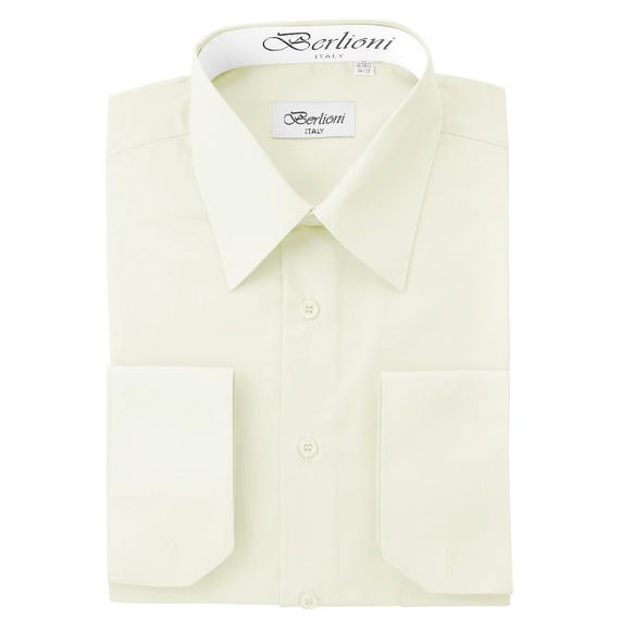 Men's Ivory French Cuff Dress Shirt - Modern Fit Groom & Groomsmen Wedding Shirt - Convertible Cuff Formal Shirt for Men