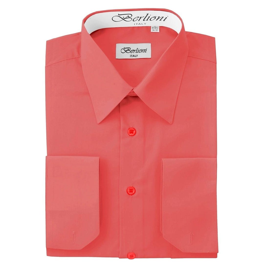 Men's Premium Modern Fit Coral-salmon Dress Shirt - Convertible French ...