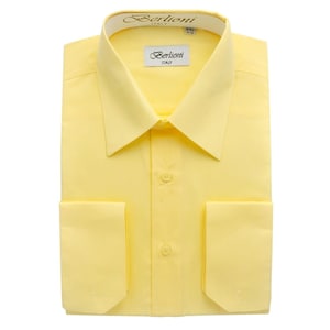Men&#39;s Premium Modern Lemon-Light Yellow Dress Shirt - Convertible French Cuffs