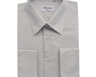 Men's Light Gray Dress Shirt - Modern Fit Convertible Cuff Shirt for Weddings, Business & Formal Events