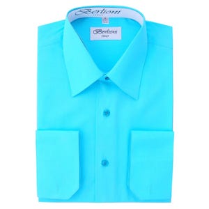 Men&#39;s Premium Modern Fit Aqua-Tiffaney Blue Dress Shirt - Convertible French Cuffs