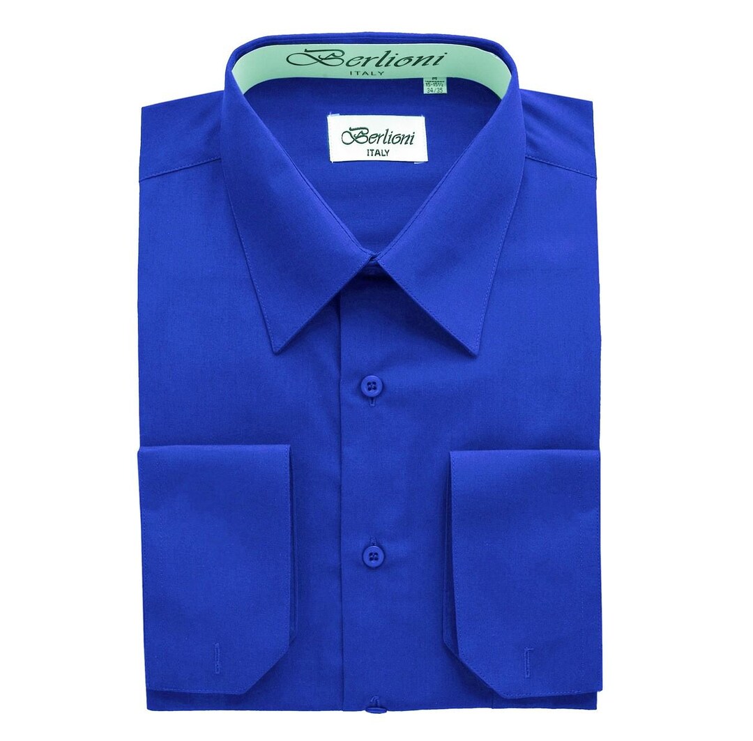 Royal Blue Cotton Blend Convertible Cuffs Men's Dress Shirt