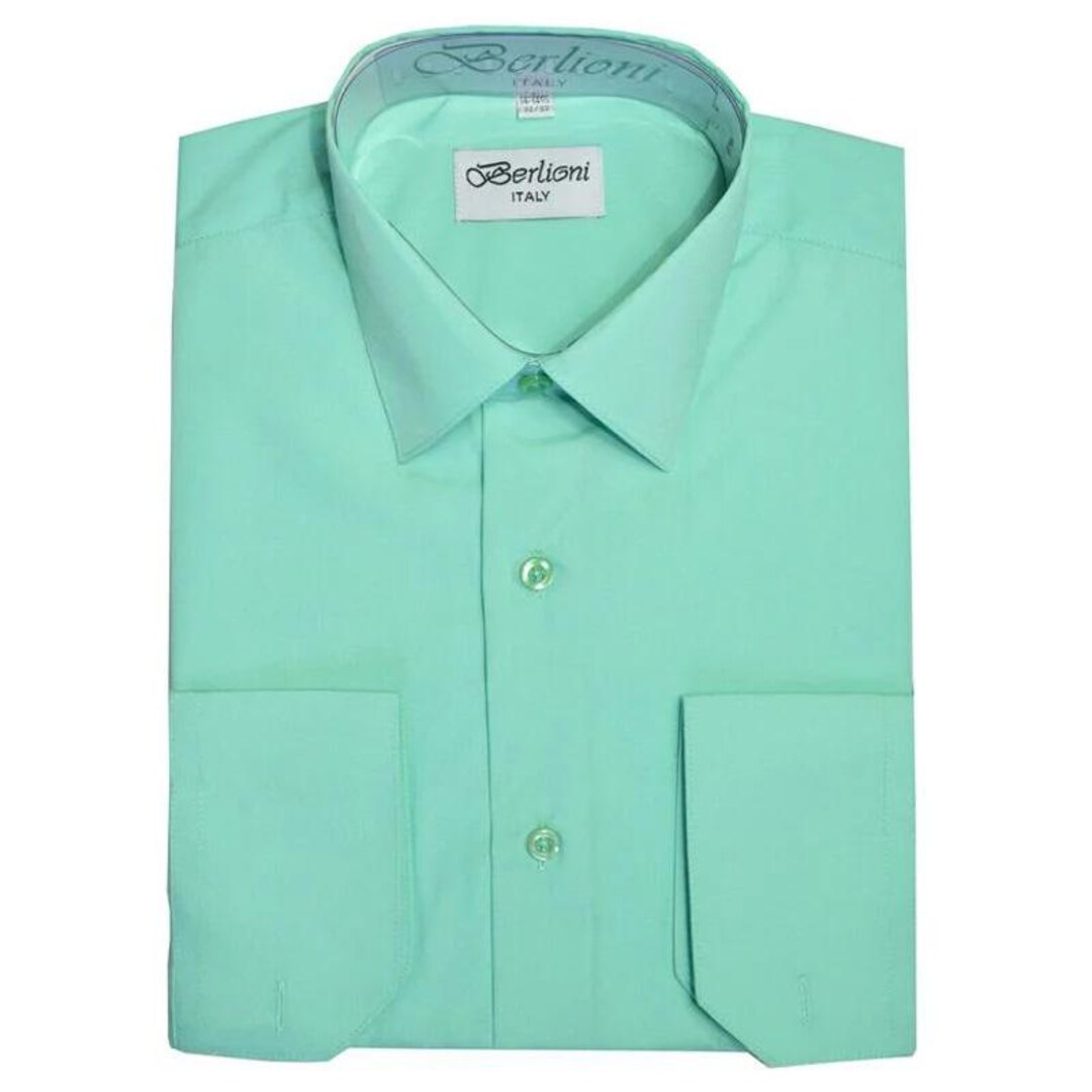 aqua green mens dress shirt Men's Aqua Green Convertible Cuff Dress Shirt - Modern Fit Wedding & Beach Formal Shirt for Men