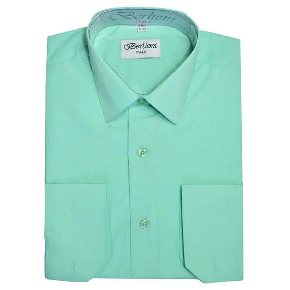 aqua green mens dress shirt Men's Aqua Green Convertible Cuff Dress Shirt - Modern Fit Wedding & Beach Formal Shirt for Men
