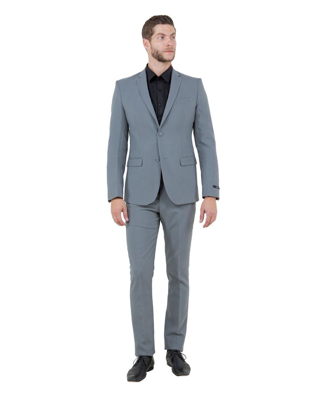 Men’s Dapper Slim Fit Light Gray Two Button Two Piece Suit + FREE ...