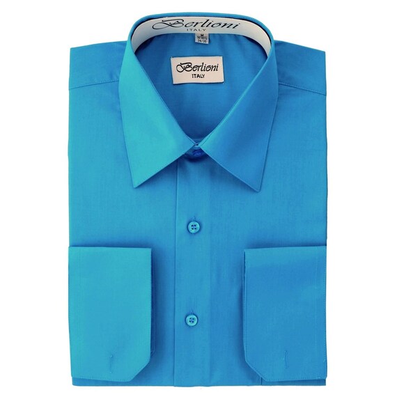 Men's Turquoise Dress Shirt - Modern Fit Convertible Cuff Shirt for Weddings, Business & Formal Events