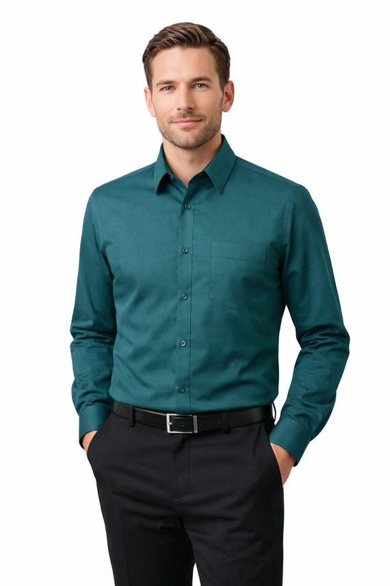 mens hunter green dress shirt Men's - Modern Fit Convertible Cuff Shirt for Weddings, Formal Events & Business Dress pants