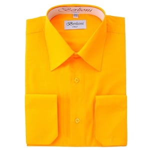 Men&#39;s Premium Modern Fit Yellow Gold Dress Shirt - Convertible French Cuffs