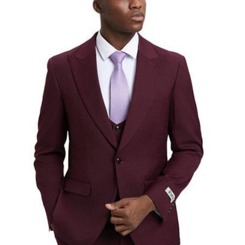 burgundy dress shirt for wedding Burgundy Herringbone Cotton Shirt – StudioSuits main image 1