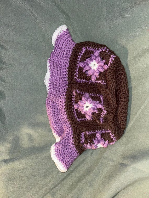 Elegant Brown Crochet Hat with Purple Accents Diamond Purple & Brown Bucket Hat - Etsy main image 4