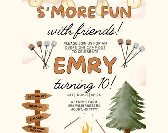Invitación para fiesta de cumpleaños o de otoño con S’more Fun