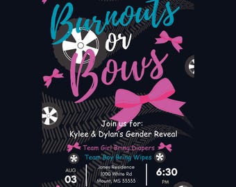 Invitación a fiesta de revelación de género con moños o lazos