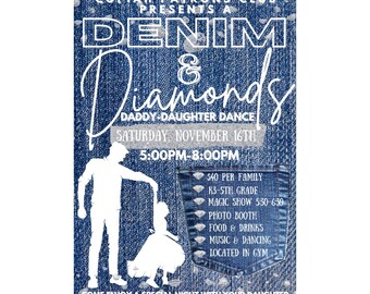 Invitación para fiesta de cumpleaños o baile con diseño de mezclilla y diamantes