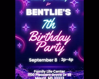 Invitación de cumpleaños para fiesta de neón Let's Glow
