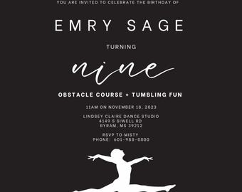 Invitación para fiesta de cumpleaños con baile o volteretas