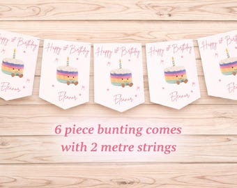 Jellycat Personalised Birthday Bunting Banner – Jellycat Rainbow Cake Design – Custom Name Party Decoration – Printable Party Banner
