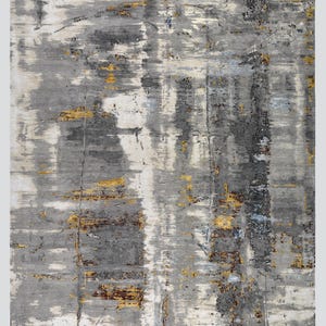 Handgemaakt tapijt van Tibetaanse wol en zijde – &quot;Brushed Art in Silver Bloomy, wc goud en ijsblauw&quot; – 100 knopen luxe tapijt – milieuvriendelijk woondecor