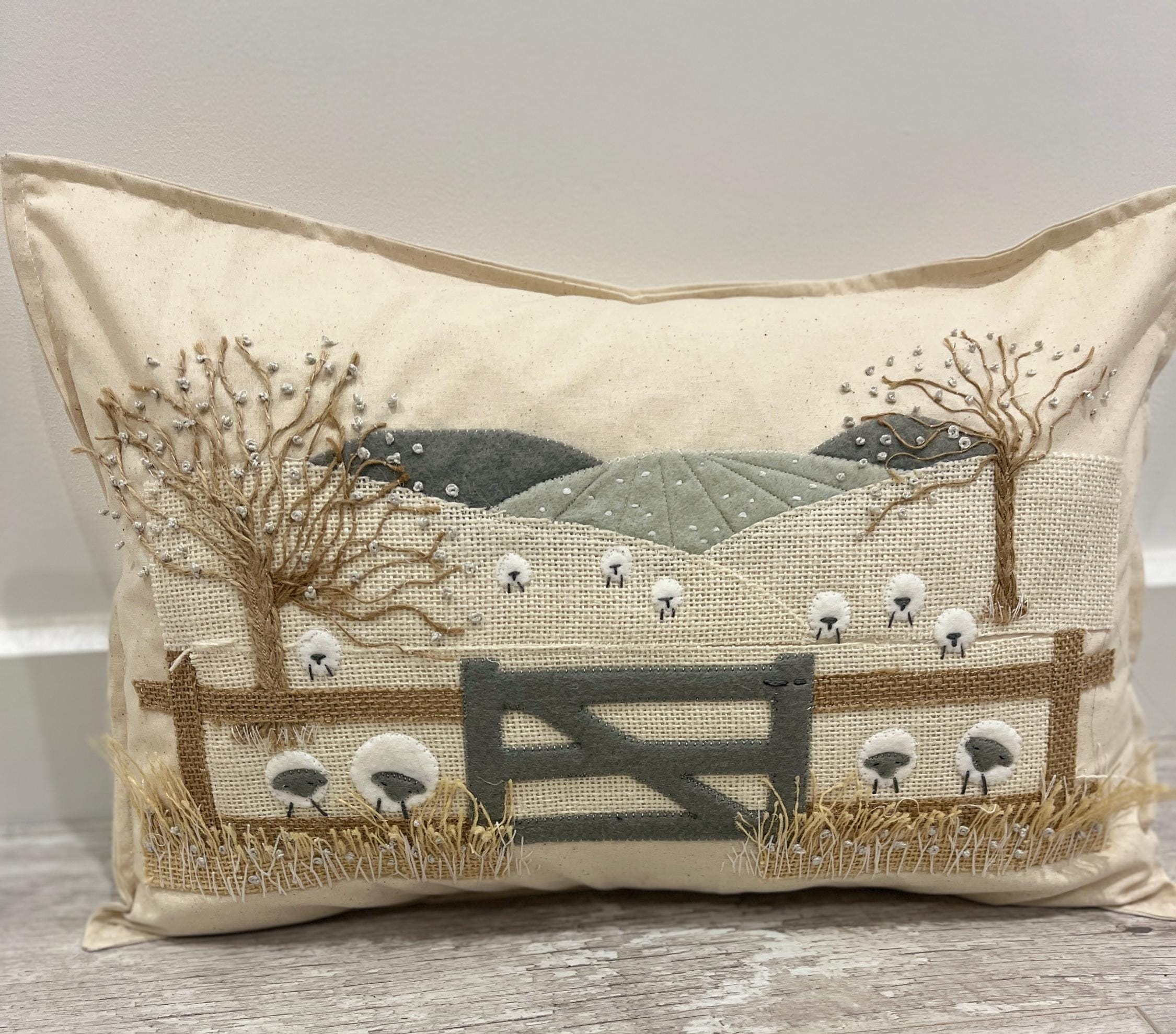 Delphine Brooks Rustic Home Sheep applique cushion sewing instruction and patterns, PDF digital download