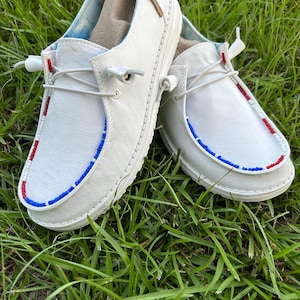 Womans Hey Dudes Red White and Blue Beaded - Etsy display picture 2