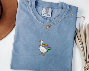 Comfort Colors LGBTQ Shirt,Embroidered Rainbow LGBTQ Goose Shirt,Embroidered LGBTQ Shirt, Embroidery Pride Shirt,Gay Shirt,Transgender Shirt