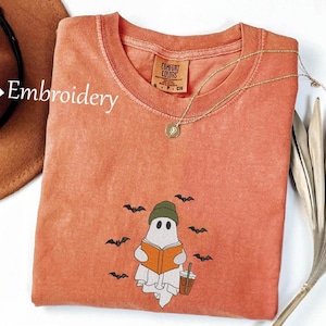 Embroidered Silly Goose Book Coffee Shirt, Funny Reader T-Shirt, Comfort Colors® Book Lover Gift Tee, Cozy Goose Reading Graphic Shirt