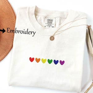 Embroidered Rainbow Love Is Love Heart Shirt, Embroidered LGBTQ+ Shirt, Embroidered Pride Shirt, Gay, Transgender Tee, Human Rights