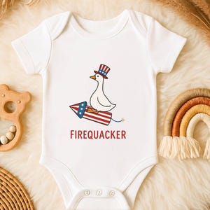 Firequacker Shirt and Onesie®, Patriotic Bow Shirt, America Goose Shirt, Independence Day Shirt, Fourth of July Shirt, Kids Shirt