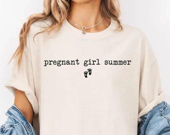 Pregnant Girl Summer Shirt, Beach Pregnancy Announcement T-shirt, Comfort Colors® Baby Shower Gift, Pregnancy Reveal Tee, Mom Shirt