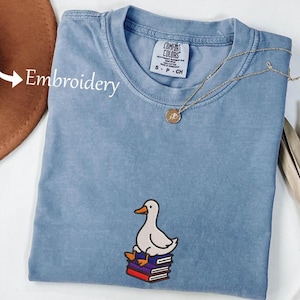 Embroidered Comfort Colors® Silly Goose Book Club T-Shirt, Embroidered Reader Tshirt, Gift for Book Lover, Book Lover Shirt