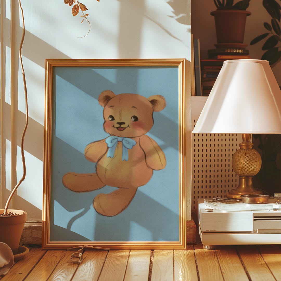 Vintage Teddy Bear | Baby Blue Brown Print | Winter Decor | Traditional ...