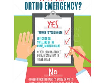 Orthodontic Emergency Sign, Ortho Emergency Sign, Downloadable Orthodontic Emergency Sign for Orthodontic Practices. Broken Brackets,