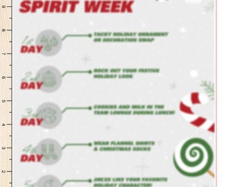 Christmas Spirit Week Downloadable PDF - Christmas Spirit Week Printable Flyer - Holiday Cheer In The Office Downloadable PDF