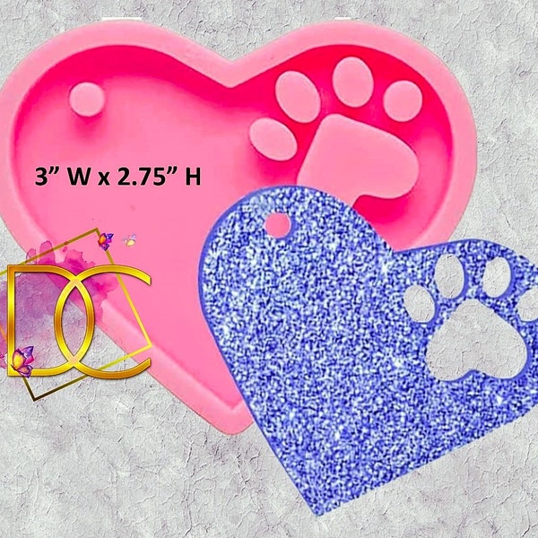 Animal Paw Heart Silicone Keychain Mold; Dog Paw Heart; DIY Resin Craft