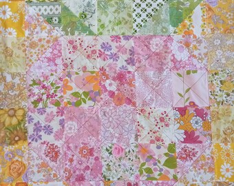 Vintage Sheet Strawberry Quilt - Picnic Blanket - Cot Quilt - Crib Quilt - Lap Quilt - Handmade with Vintage Sheets