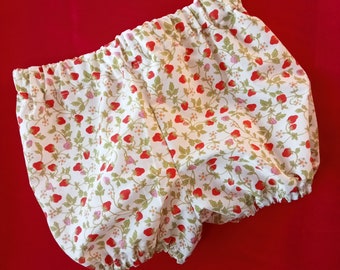Vintage Style Strawberry Bloomers - Nappy Diaper Cover Size 1 / 12 Months - 2 Years