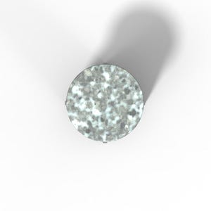 May include: A round, gray and white, speckled, metal table top.