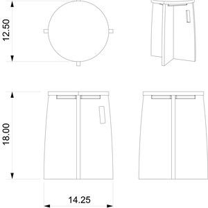Peut inclure: Un dessin au trait noir et blanc d'un tabouret pliant avec des dimensions de 45,7 cm de haut et 36,2 cm de large. Le tabouret a un diam&egrave;tre de 31,8 cm.
